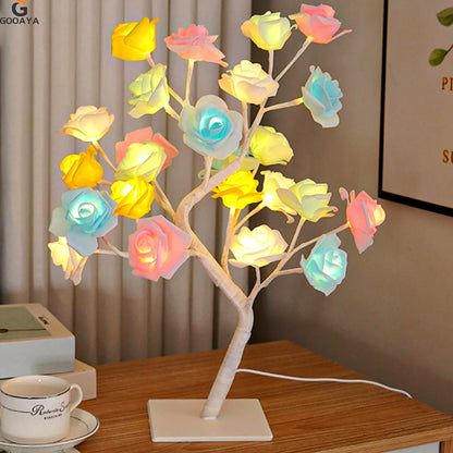 Elegant Rose Leaf LED Tree Lamp & Night Light